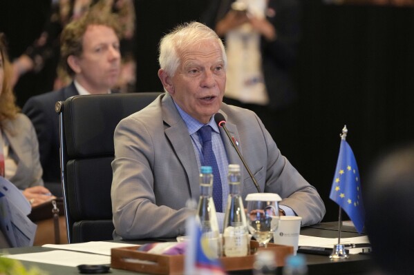 European Union foreign policy chief Josep Borrell speaks during ASEAN Post Ministerial Conference with European Union at the Association of Southeast Asian Nations (ASEAN) Foreign Ministers' Meeting in Jakarta, Indonesia, Thursday, July 13, 2023. (AP Photo/Achmad Ibrahim, Pool)