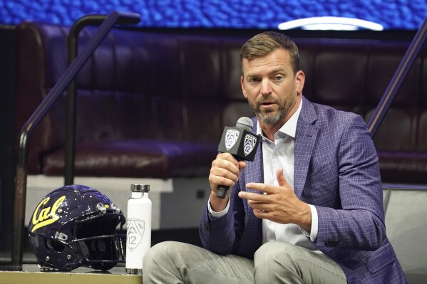 California head coach Justin Wilcox speaks at an NCAA college football Pac-12 media day Friday, July 21, 2023, in Las Vegas. (AP Photo/Lucas Peltier)