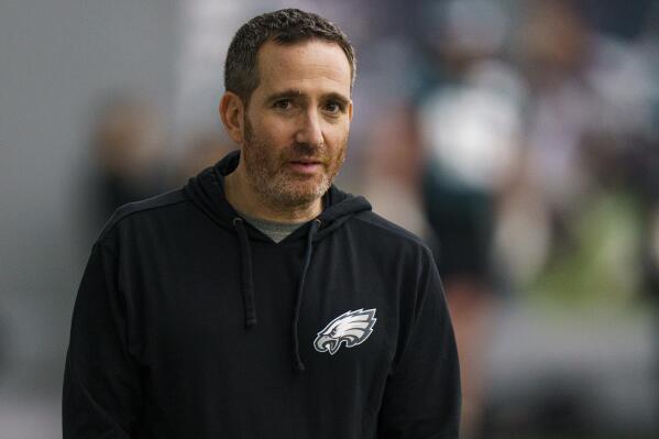 FILE - Philadelphia Eagles general manager Howie Roseman watches during an NFL football practice, Thursday, Jan. 26, 2023, in Philadelphia. Roseman, the once-exiled executive who was cast aside for Chip Kelly for a year, returned to lead the Eagles to the franchise’s only Super Bowl title is back again after hitting rock bottom in 2020. (AP Photo/Chris Szagola, File)