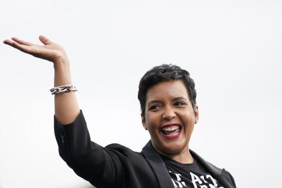 FILE - Atlanta Mayor Keisha Lance Bottoms arrives to speak during a drive-in rally for Democratic presidential candidate former Vice President Joe Biden at Cellairis Amphitheatre in Atlanta, Oct. 27, 2020.  Bottoms is joining the Biden administration, replacing Cedric Richmond as head of the office of public engagement.  (AP Photo/Andrew Harnik, File)