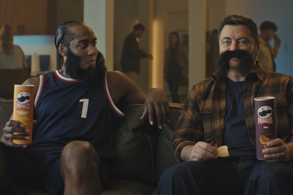 This image provided by Pringles shows the Pringles 2025 Super Bowl NFL football spot. (Pringles via AP)