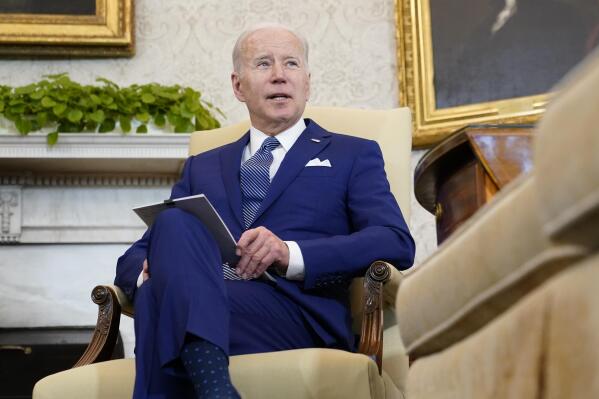 President Joe Biden speaks during a meeting with Finnish President Sauli Niinisto in the Oval Office of the White House, Friday, March 4, 2022, in Washington. (AP Photo/Patrick Semansky)