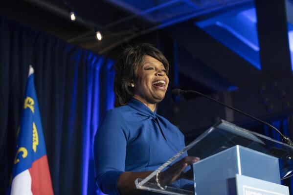 Democratic North Carolina Senate candidate Cheri Beasley speaks at an election night event hosted by the North Carolina Democratic Party after winning her primary race in Raleigh, N.C., Tuesday, May 17, 2022. Republican Ted Budd will face Beasley in North Carolina’s Senate race after both easily clinched primary victories Tuesday night. (AP Photo/Ben McKeown)