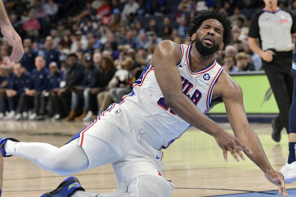 76ers center Joel Embiid sidelined due to swelling in his left knee and  will miss two games | AP News