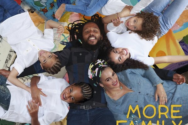 This image released by Tuff Gong Worldwide shows "More Family Time" by Ziggy Marley. Sheryl Crow, Busta Rhymes, Alanis Morissette and Jamie Lee Curtis are some of the eclectic guests on Ziggy Marley’s new album coming out Friday. (Tuff Gong Worldwide via AP)