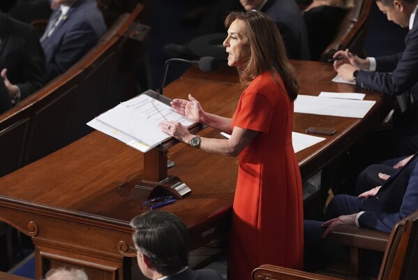 Rep. Lisa McClain, R-Mich., speaks as the House of Representatives meets to elect a speaker and convene the new 119th Congress at the Capitol in Washington, Friday, Jan. 3, 2025. (AP Photo/Jacquelyn Martin)