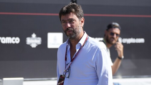 FILE - Juventus soccer team president Andrea Agnelli arrives before the start of the third free practice session at the Monza racetrack, in Monza, Italy, September 10, 2022. Former Juventus president Andrea Agnelli , was suspended from football for another 16 months on Monday in July.  on January 10, 2023, after being charged with fraud over his handling of player pay cuts during the coronavirus pandemic.  (AP Photo/Luca Bruno, file)