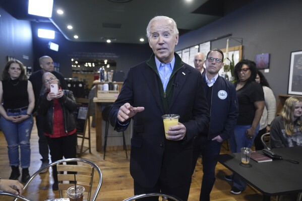 President Joe Biden talks about his economic agenda, during a visit to the Nowhere Coffee shop, Friday, Jan. 12, 2024, in Emmaus, Pa. (AP Photo/Evan Vucci)