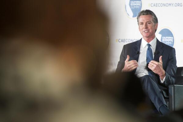 California Gov. Gavin Newsom speaks at the California Economic Summit in Monterey, Calif., Tuesday, Nov. 9, 2021. (AP Photo/Nic Coury)