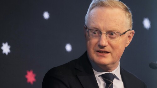 FILE - Governor of the Reserve Bank of Australia Philip Lowe speaks in Sydney, Australia, on Sept. 8, 2022. Australia’s central bank left its benchmark interest rate at 4.1% at a policy meeting Tuesday, July 4, 2023, after inflation fell to 5.6% in May from 6.5% a month earlier. (AP Photo/Mark Baker, File)