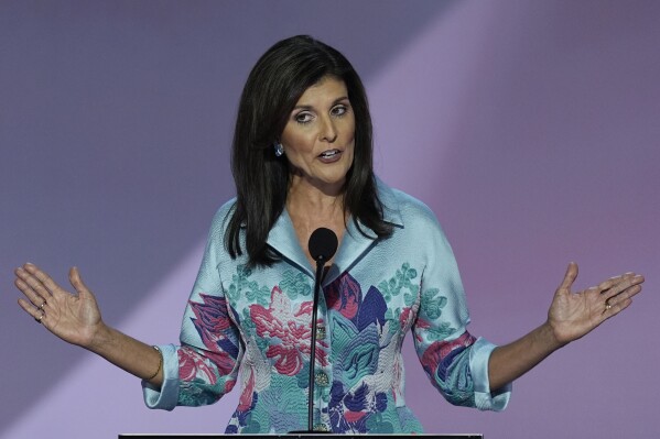 Former Ambassador Nikki Haley speaking on the second day of the Republican National Convention on Tuesday, July 16, 2024, in Milwaukee. (AP Photo/J. Scott Applewhite)