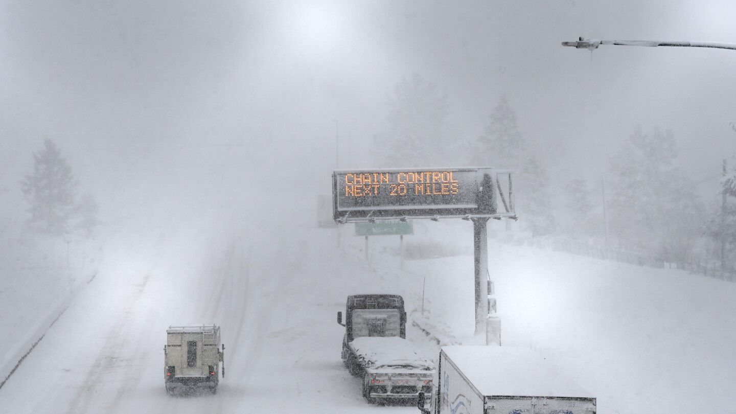 Powerful storms in California and Nevada dump snow on interstates and mountains