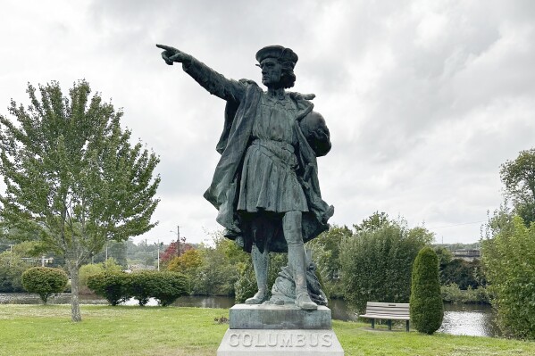 In this photo provided by Johnston, R.I., Mayor Joseph Polisena, Jr., a statue of Christopher Columbus stands in a park Tuesday, Sept. 26, 2023, in Johnston, R.I. Three years after the statue was removed from a square in Providence, R.I., following protests sparked by the murder of George Floyd by police, the statue has re-emerged, this time in the park, in Johnston. (Johnston Mayor Joseph Polisena, Jr. via AP)