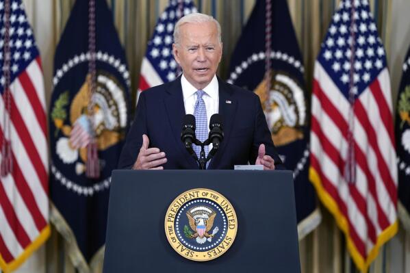 President Joe Biden speaks about the COVID-19 response and vaccinations in the State Dining Room of the White House, Friday, Sept. 24, 2021, in Washington. (AP Photo/Patrick Semansky)