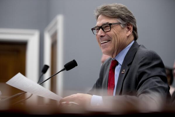 Energy Secretary Rick Perry testifies during a House Appropriations subcommittee hearing on budget on Capitol Hill in Washington, Tuesday, March 26, 2019. (AP Photo/Andrew Harnik)