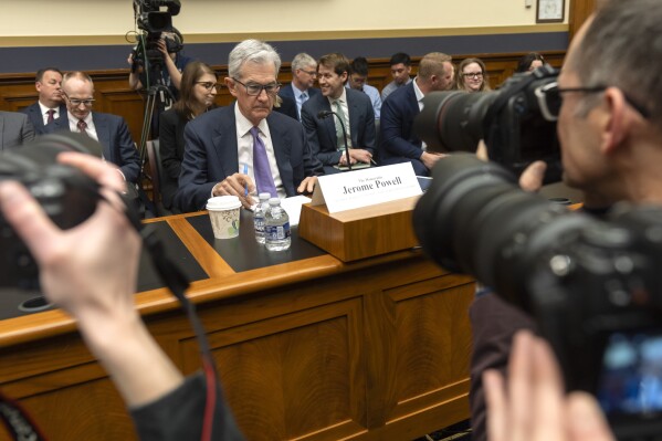 Federal Reserve Board Chair Jerome Powell arrives for his appearance before the House Financial Services Committee on Capitol Hill, Wednesday, March 6, 2024, in Washington. (AP Photo/Mark Schiefelbein)