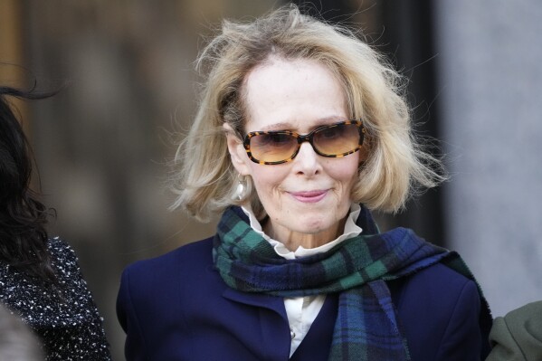 E. Jean Carroll leaves Manhattan federal court, Monday, Oct. 23, 2023, in New York. (AP Photo/Frank Franklin II)