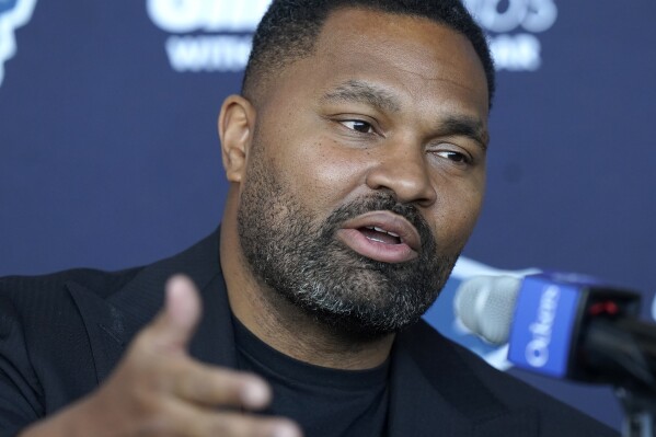FILE - Newly-named New England Patriots head coach Jerod Mayo faces reporters, Wednesday, Jan. 17, 2024, during an NFL football news conference, in Foxborough, Mass. Jerod Mayo was clear when he was hired as the New England Patriots new coach that he wanted to empower his new staff with the freedom to have a voice both on the sideline and in the meeting rooms. Mayo announced the addition of 17 new assistants this week, who will support himself and his trio of new offensive coordinator.(AP Photo/Steven Senne, File)