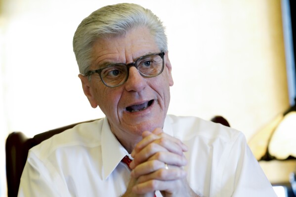 FILE - Mississippi Gov. Phil Bryant speaks about his legacy following a life of public service, Jan. 8, 2020, in his office at the state Capitol in Jackson, Miss. On Friday, Aug. 25, 2023, a local news outlet that helped expose a wide-reaching public corruption scandal filed its defense against a defamation lawsuit brought by Bryant, the former Mississippi governor, with the news outlet arguing it engaged in constitutionally protected speech. (AP Photo/Rogelio V. Solis, File)