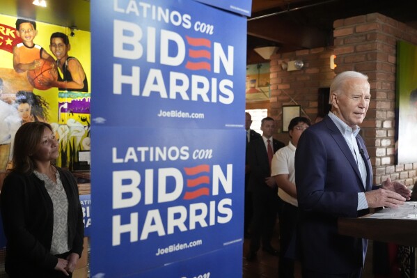 President Joe Biden speaks at a campaign event at El Portal restaurant Tuesday, March 19, 2024, in Phoenix. (AP Photo/Jacquelyn Martin)