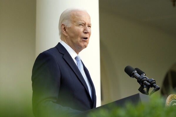 FILE - President Joe Biden speaks during a Jewish American Heritage Month event, May 20, 2024, in the Rose Garden of the White House in Washington. The Biden administration says it's releasing 1 million barrels of gasoline from a Northeast reserve established after Superstorm Sandy in a bid to lower prices at the pump this summer. (AP Photo/Jacquelyn Martin, File)