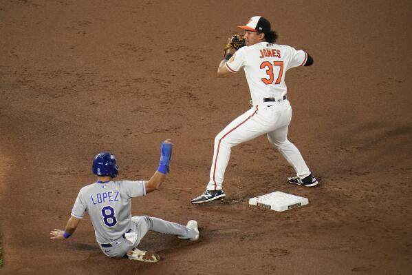 Kansas City Royals' Nicky Lopez waits for a pitch from Baltimore