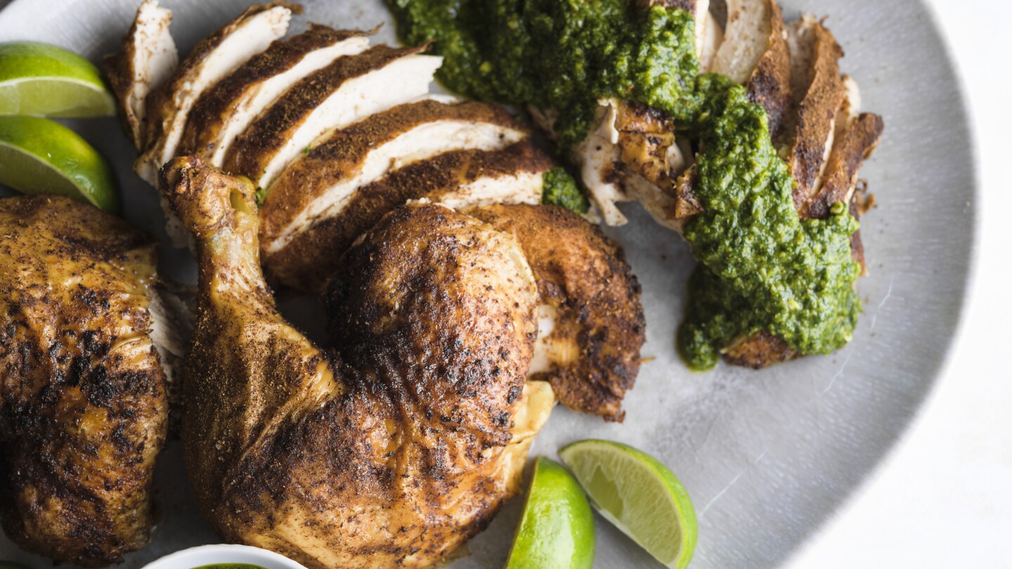 Savory green chutney brings bright, fresh flavor to a simple roasted chicken for Passover