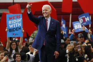 FILE - In this March 9, 2020, file photo, Democratic presidential candidate former Vice President Joe Biden speaks during a campaign rally at Renaissance High School in Detroit. (AP Photo/Paul Sancya, File)