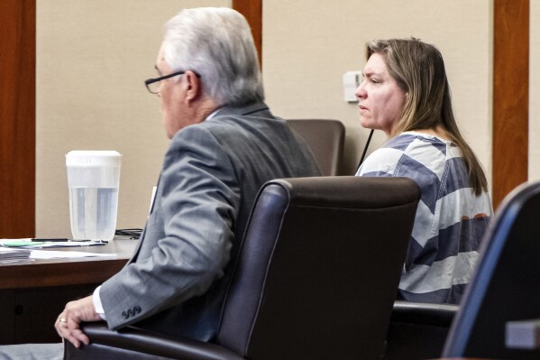 Jodi Hildebrandt sits in court during her sentencing hearing, Tuesday, Feb. 20, 2024, in St. George, Utah. Hildebrandt, a Utah mental health counselor who had been hired to work with Ruby Franke's youngest son, was sentenced to serve up to 30 years in prison for her part in the abuse of Franke's children. (Sheldon Demke/St. George News via AP, Pool)