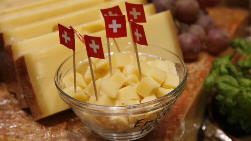 FILE - Cheese from Switzerland is presented at the fair eat'n Style in Cologne, Germany, on Friday, Nov. 14, 2008. The head of the Switzerland's dairy association SMP says the country will import more cheese than it exports this year for the first time. (AP Photo/Hermann J. Knippertz, File)