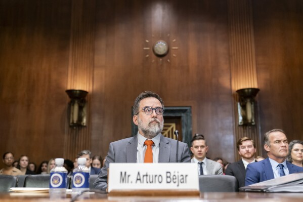 Arturo Bejar, former Facebook employee and consultant for Instagram, testifies before the Senate Judiciary Subcommittee on Privacy, Technology, and the Law during a hearing to examine social media and the teen mental health crisis, Tuesday, Nov. 7, 2023, on Capitol Hill in Washington. (AP Photo/Stephanie Scarbrough)