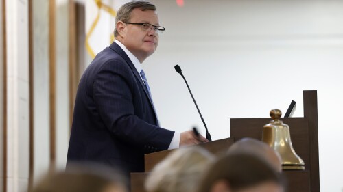 North Carolina House Speaker Tim Moore presides over the House, Wednesday, June 21, 2023, in Raleigh, N.C. (Ethan Hyman/The News & Observer via AP)