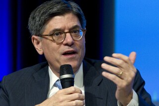 FILE - Treasury Secretary Jacob Lew speaks during the discussion panel at the World Bank/IMF annual meeting at IMF headquarters in Washington, Oct. 7, 2016. The White House says President Joe Biden has nominated Lew to serve as his next ambassador to Israel.( AP Photo/Jose Luis Magana, File)