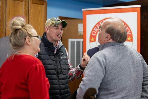 This image provided by the Schoemann campaign shows Republican Josh Schoemann, who on Wednesday, April 30, 2025, filed paperwork to run for governor in Wisconsin, at a Green County Republican Party event in Monroe, Wis., March 8, 2025. (Schoemann's campaign via AP)