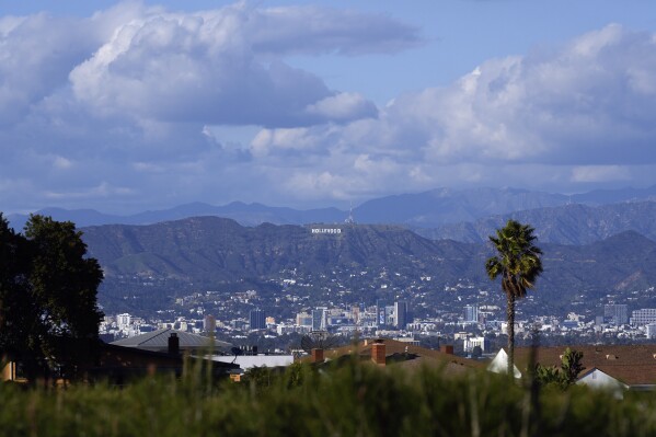 The Hollywood area of Los Angeles, is seen from a Baldwin Hills overlook Friday, Feb. 9, 2024. A 4.6-magnitude earthquake struck the Southern California coast near Malibu on Friday and was widely felt in the Los Angeles region, rattling windows and shaking shelves but bringing no reports of major damage or injuries. (AP Photo/Damian Dovarganes)