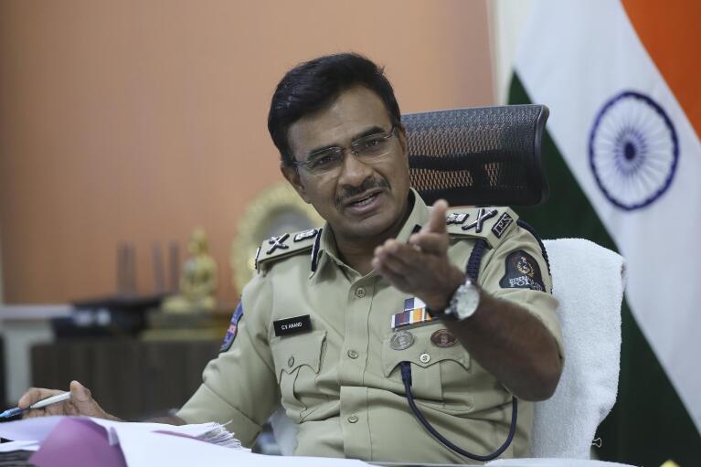 Hyderabad City Police Commissioner C.V. Anand, a staunch defender of the department's massive surveillance capabilities, speaks during an interview in Hyderabad, India, Saturday, April 23, 2022. (AP Photo/Mahesh Kumar A.)
