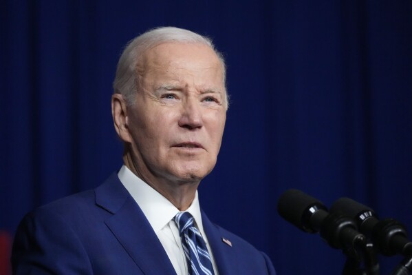 FILE - President Joe Biden speaks at the George E. Wahlen Department of Veterans Affairs Medical Center, Thursday, Aug. 10, 2023, in Salt Lake City. (AP Photo/Alex Brandon, File)