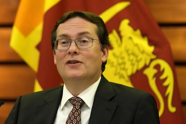 Peter Breuer, International Monetary Fund Mission Chief for Sri Lanka, speaks at a press conference in Colombo, Sri Lanka, Thursday, March 21, 2024. (AP Photo/Eranga Jayawardena)