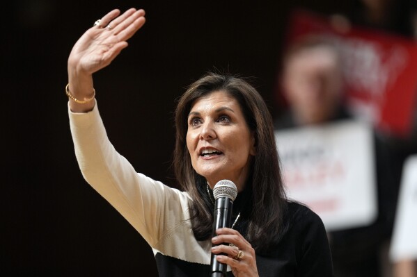 FILE - Republican presidential candidate former UN Ambassador Nikki Haley speaks during a campaign event Feb. 28, 2024, in Orem, Utah. Haley is making the case that roughly 40% of GOP voters support her over their party's dominant figure, suggesting Trump is especially vulnerable in a November rematch against President Joe Biden. (APPhoto/Rick Bowmer, File)