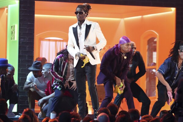 
              Young Thug performs "Havana" at the 61st annual Grammy Awards on Sunday, Feb. 10, 2019, in Los Angeles. (Photo by Matt Sayles/Invision/AP)
            