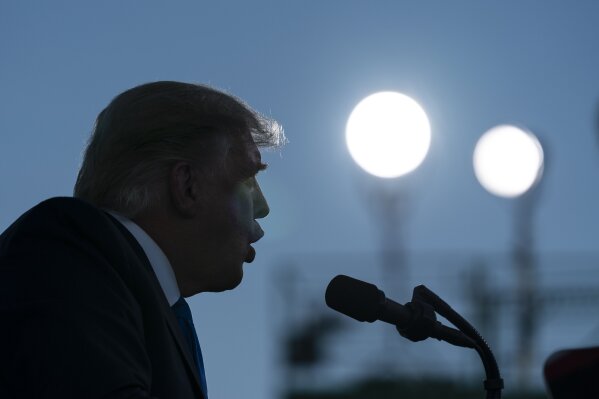 President Donald Trump speaks at a campaign rally at Carson City Airport, Sunday, Oct. 18, 2020, in Carson City, Nev. (AP Photo/Alex Brandon)