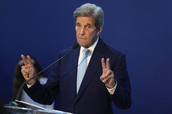 U.S. Special Presidential Envoy for Climate John Kerry speaks during a session at the COP27 U.N. Climate Summit, Wednesday, Nov. 9, 2022, in Sharm el-Sheikh, Egypt. (AP Photo/Peter Dejong)