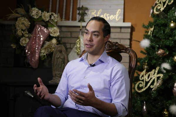 
              Democrat Julian Castro talks about exploring the possibility of running for president in 2020, at his home in San Antonio, Tuesday, Dec. 11, 2018.  The announcement Wednesday gives the 44-year-old Castro a jump-start on what’s likely to be a crowded Democratic primary field that has no clear front-runner. He tells The Associated Press he plans to announce his ultimate decision in early January.  (AP Photo/Eric Gay)
            
