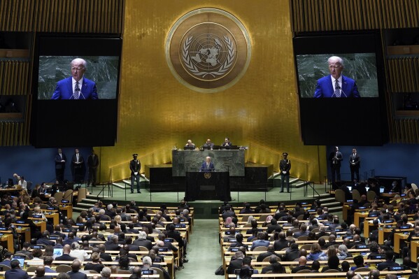 US President Joe Biden addresses the 78th session of the United Nations General Assembly, Tuesday, Sept. 19, 2023. (AP Photo/Richard Drew)
