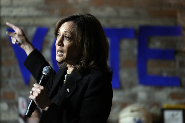 Democratic presidential nominee Vice President Kamala Harris speaks during a stop at Cred Cafe, a local Detroit small business owned by former NBA players Joe and Jamal Crawford, in Detroit, Tuesday, Oct. 15, 2024. (AP Photo/Jacquelyn Martin)