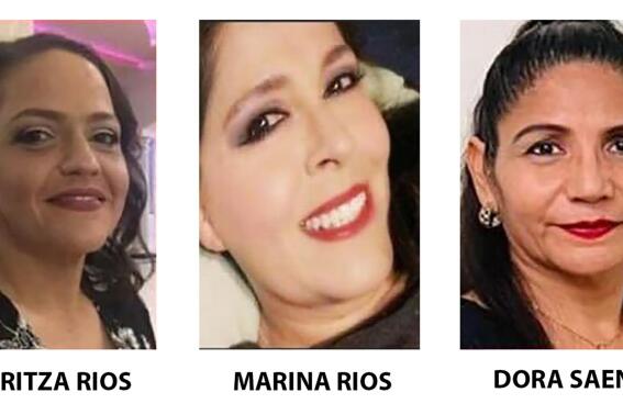 In these undated photos provided by the Penitas Police Department, from left are sisters Maritza Rios, 47, and Marina Rios, 48, and their friend, Dora Saenz, 53. On Friday, March 10, 2023, authorities said the three women haven't been heard from since traveling from Texas into Mexico on Feb. 24 to sell clothes at a flea market. (Courtesy of Penitas Police Department via AP)