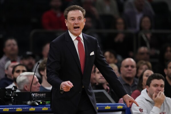 St. John's head coach Rick Pitino reacts during the first half of an NCAA college basketball game against Seton Hall in the quarterfinal round of the Big East Conference tournament, Thursday, March 14, 2024, in New York. (AP Photo/Frank Franklin II)