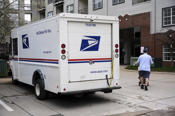 US Mail is delivered at to an apartment complex in Pittsburgh on Thursday, April 3, 2025. (AP Photo/Gene J. Puskar, File)