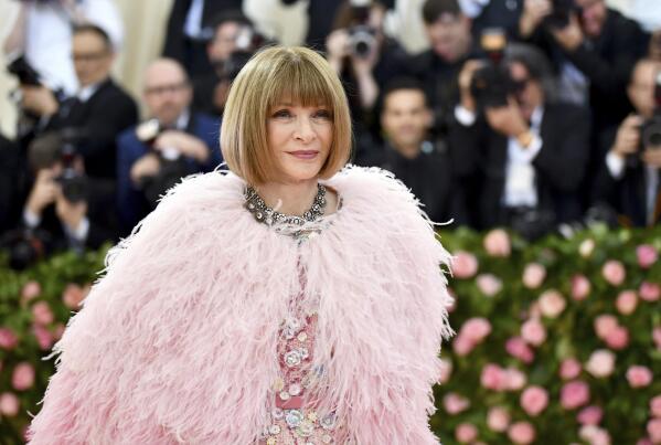 FILE - Vogue editor Anna Wintour attends The Metropolitan Museum of Art's Costume Institute benefit gala celebrating the opening of the "Camp: Notes on Fashion" exhibition on May 6, 2019, in New York. Come Monday, May 1, 2023, Karl Lagerfeld's legacy will be on display at the Met Gala and the starry fundraising party's companion exhibition at the Metropolitan Museum of Art's Costume Institute. This year’s five hosts include Wintour, as usual, along with Michaela Coel, Penélope Cruz, Roger Federer and Dua Lipa. (Photo by Charles Sykes/Invision/AP, File)