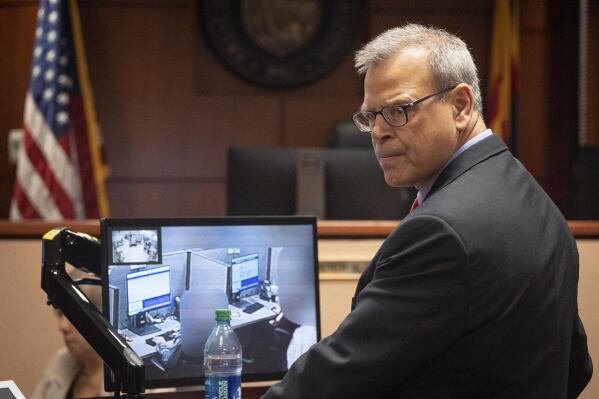 Attorney Kurt Olsen looks on during his opening statement in Kari Lake's election challenge trial, Wednesday, May 17, 2023, in Maricopa County Superior Court, Mesa, Ariz. Maricopa County has a failed process for verifying thousands of ballot signatures that even some of its own workers question, attorneys for Lake, the 2022 Republican candidate for Arizona governor, argued in court Wednesday. (Mark Henle/The Arizona Republic via AP, Pool)